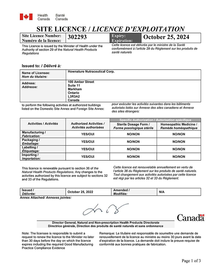 • Safe Food For Canadians Licence